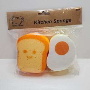 Kitchen Sponges 4 pack | Egg and Toast | Quirky Cute House Warming Gift NEW